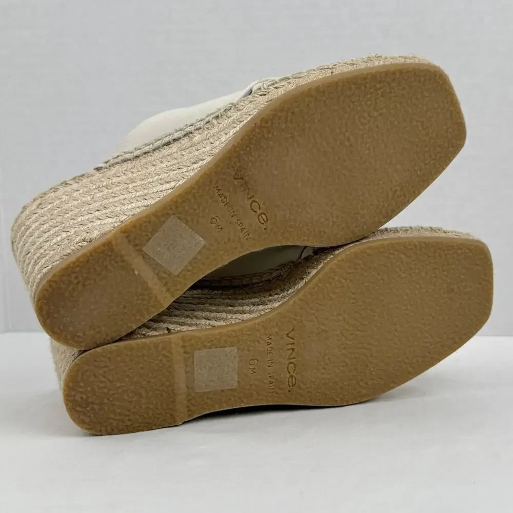 Vince Leather Espadrille Wedge 'Gaelan' Square Toe Sandals Ivory Made in Spain